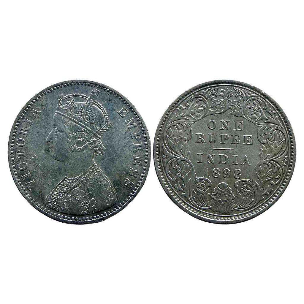 British India Victoria Empress 1898 AD Calcutta Mint Obv C3 Rev I C Incuse Silver Rupee