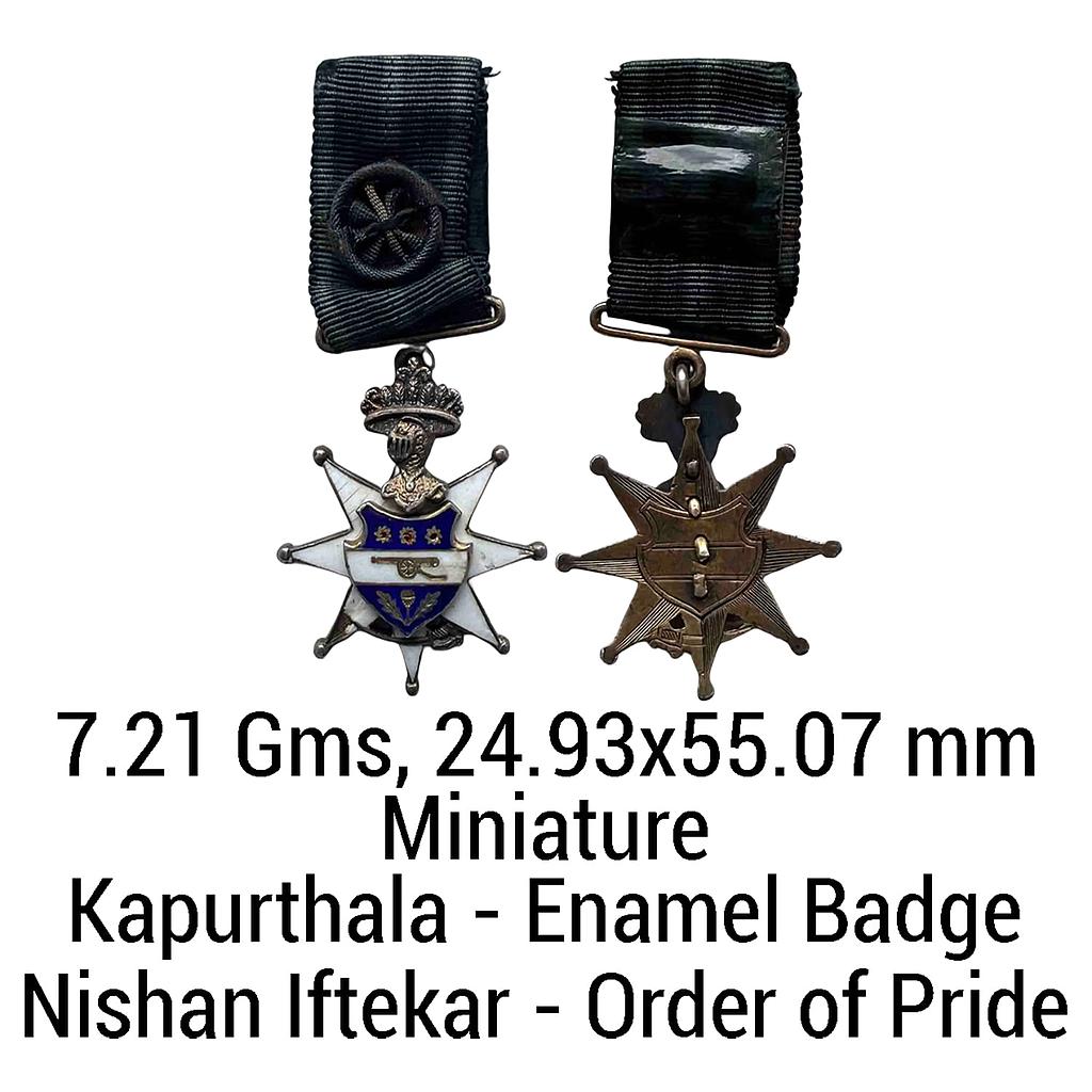 Kapurthala State Nishan Iftekar Order of Pride Class I Silver and Enamel Miniature Badge