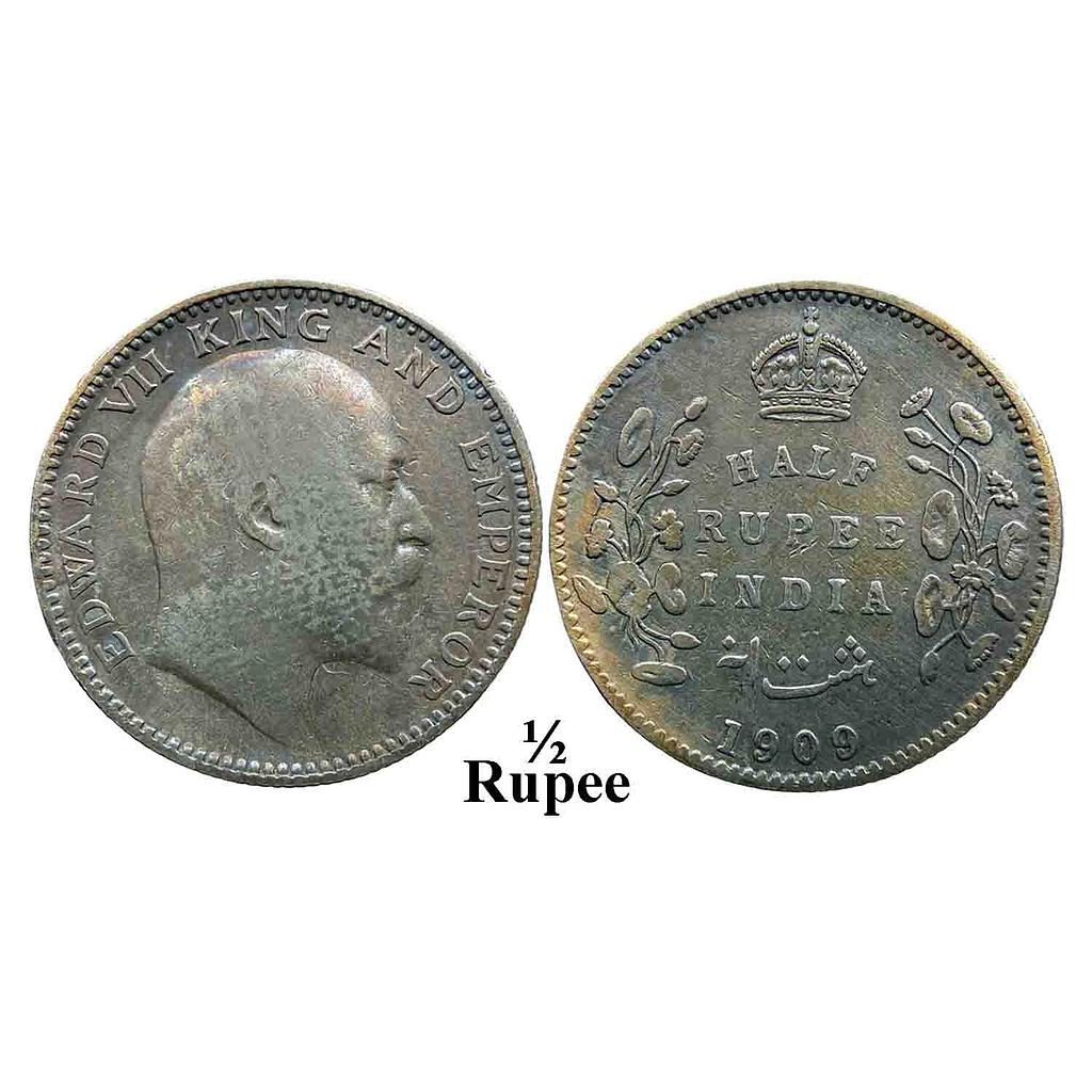 British India Edward VII 1909 AD Calcutta Mint No mint mark Silver 1/2 Rupee