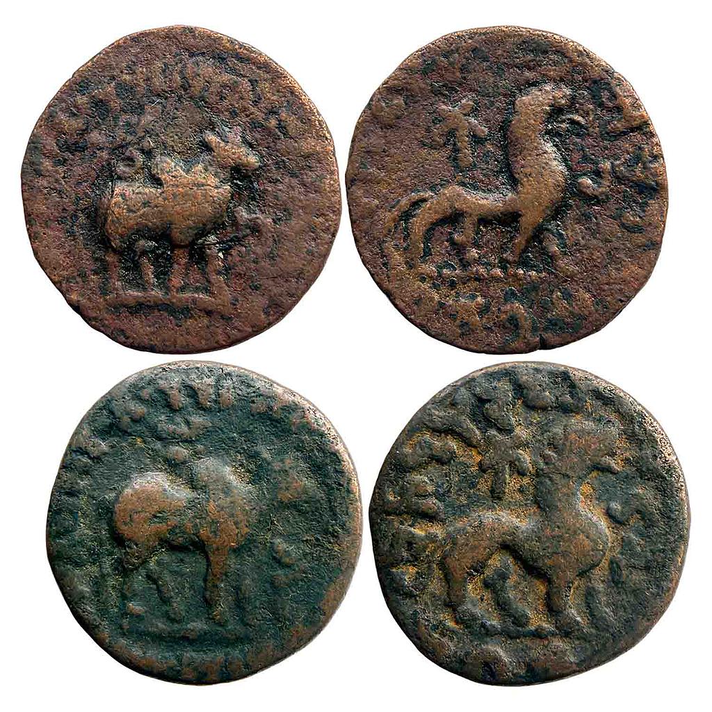 Ancient Indo-Scythian Satraps Zeionises Jihonika Son of Manigula Set of 2 Coins Copper Unit