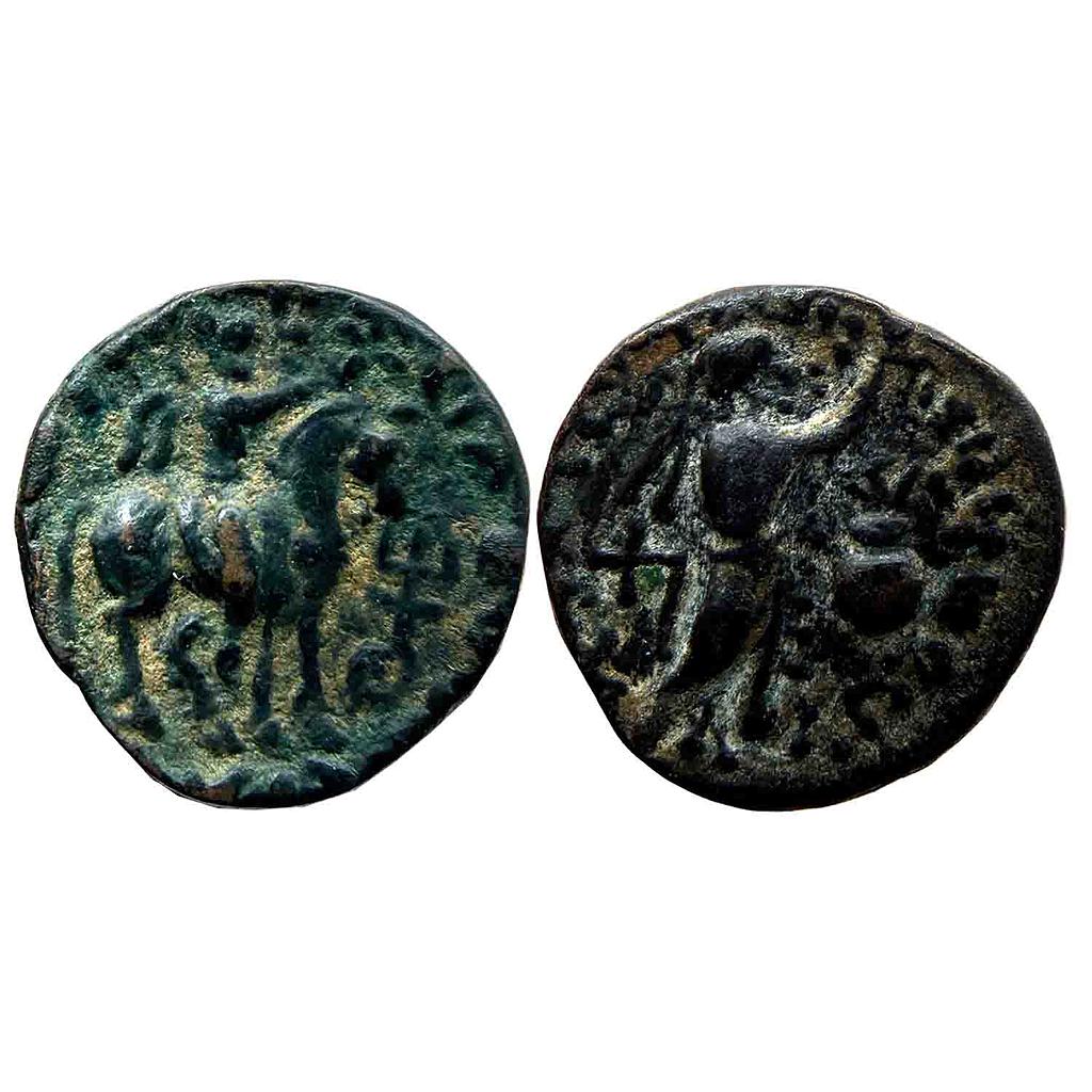 Ancient Gandhara Region Kushans Vima Takto Soter Megas Horseman Zeus Bilingual type Bronze Unit