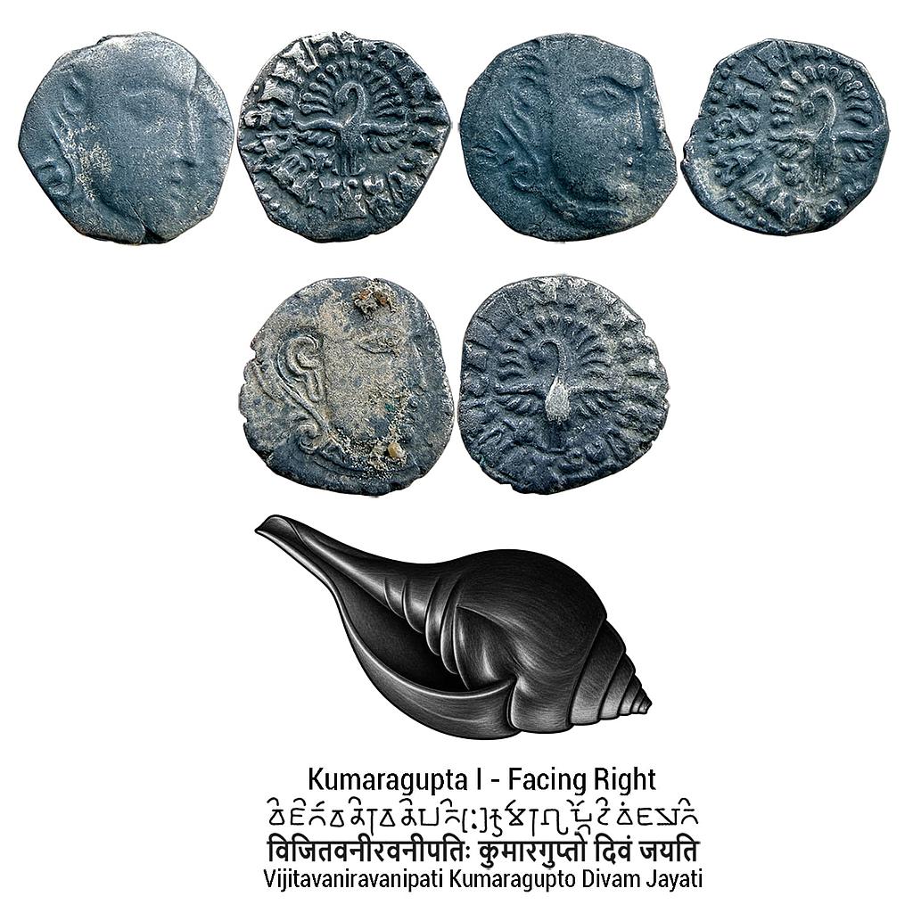 Ancient Guptas Kumaragupta I Madhyadesha type Shankh symbol Set of 3 Coins Silver Dramma