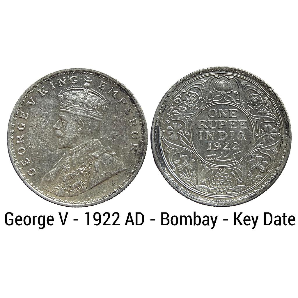 British India George V 1922 AD Bombay Mint Silver Rupee