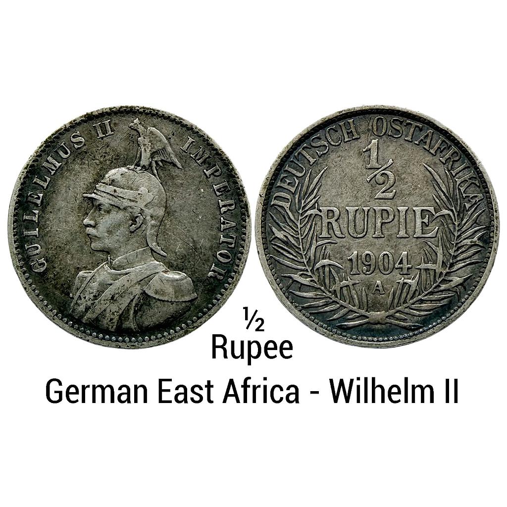 German East Africa Wilhelm II 1904 AD Silver (.917) 1/2 Rupie/Rupee