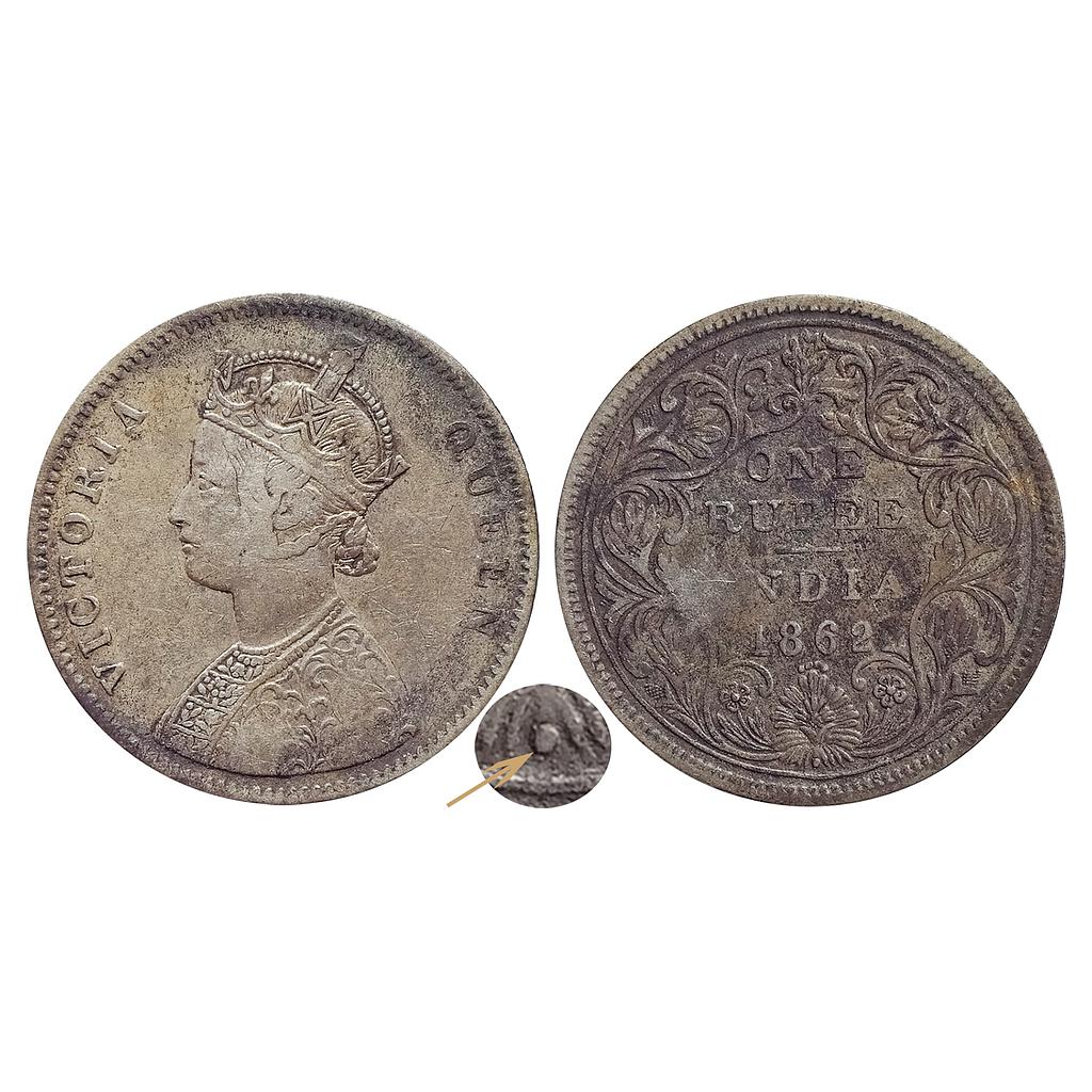 British India, Victoria Queen, 1862 AD, Bombay Mint, A / II / 0 / 4 / 1 dots, Silver Rupee