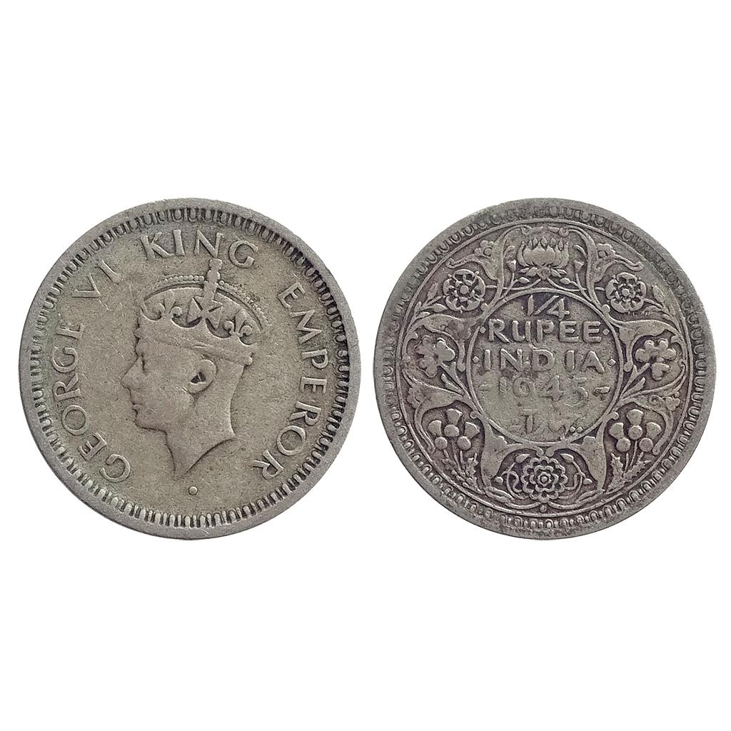 British India, George VI, 1945 AD, Bombay Mint, Half Silver &quot;1/4 Rupee&quot;
