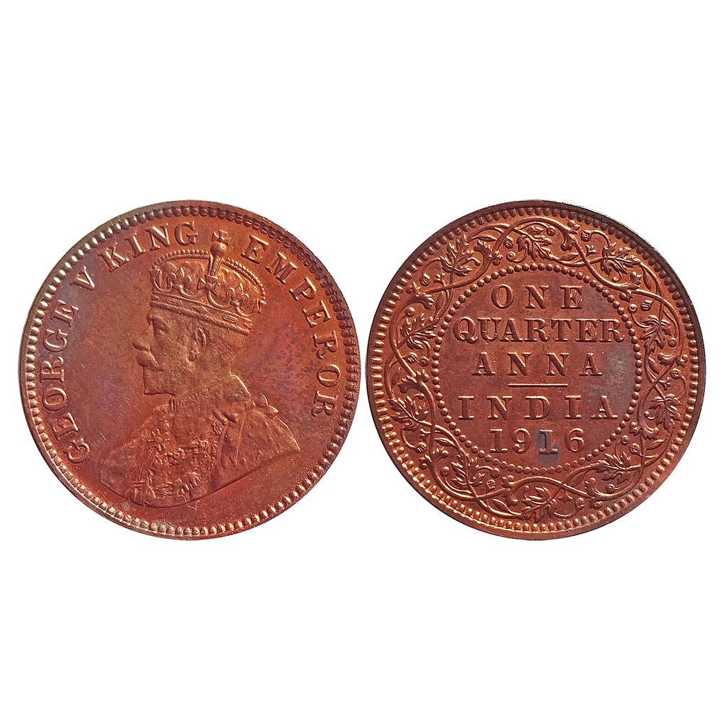 British India, George V, 1916 AD, Calcutta Mint, Copper &quot;1/4 Anna&quot;