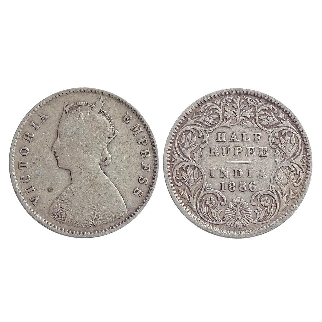British India, Victoria Empress, 1886 AD, Calcutta Mint, A / I / C incuse, Silver &quot;1/2 Rupee&quot;