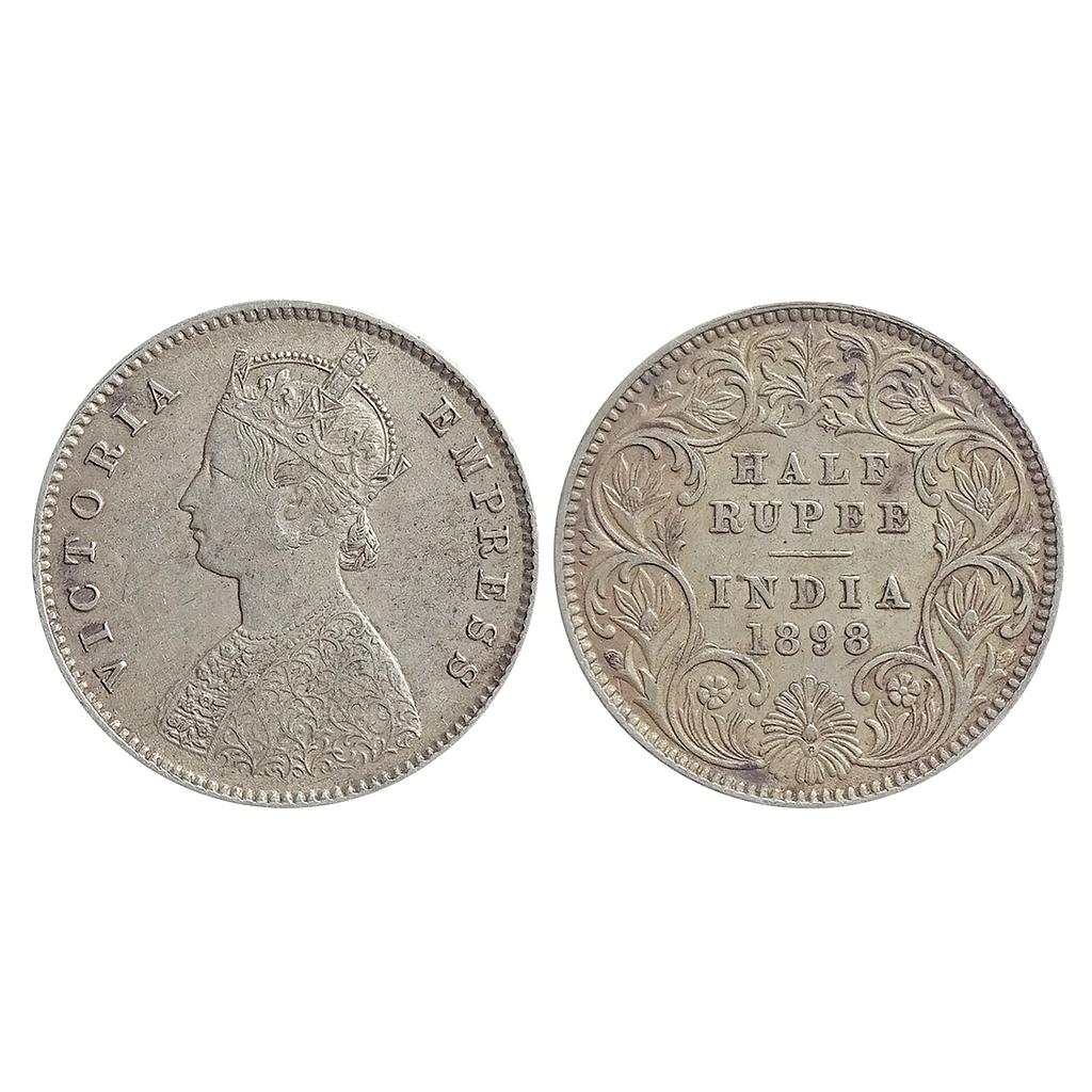 British India, Victoria Empress, 1898 AD, Calcutta Mint, A / I / C incuse, Silver &quot;1/2 Rupee&quot;