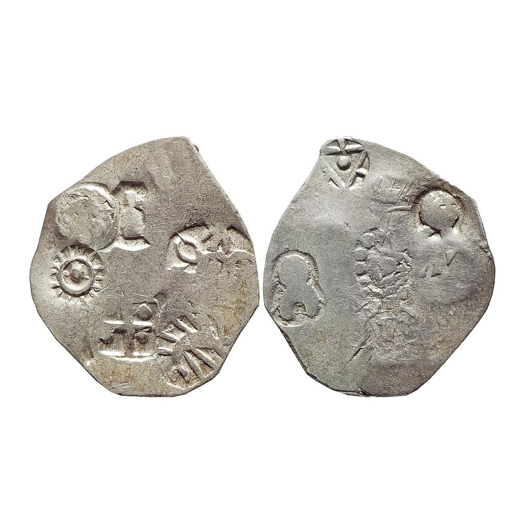 Ancient Archaic Series Punch Marked Coinage attributed to Magadha Janapada Aurihar Hoard type Series I Silver Karshapana