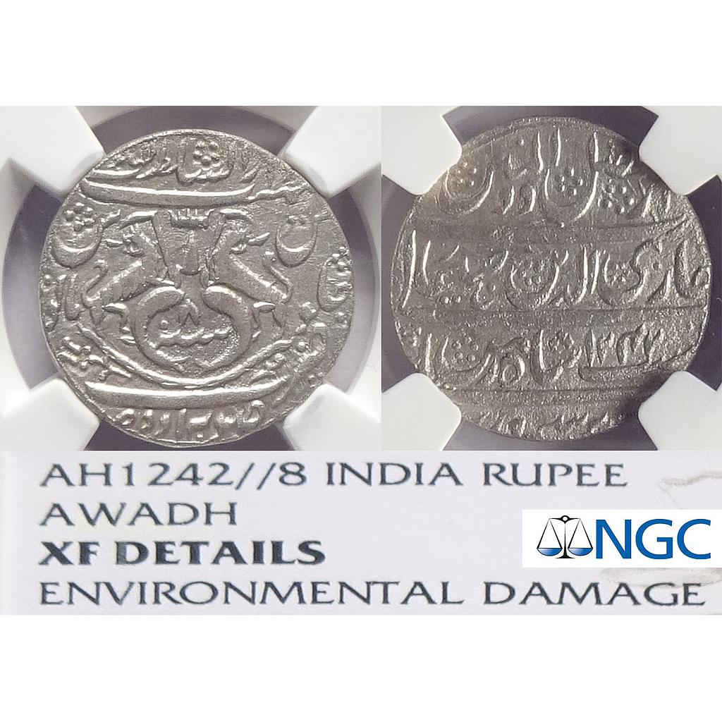 IPS, Awadh State, Ghazi-ud-din Haider, Dar al-saltanat Lakhnau Suba Awadh Mint, NGC Graded XF Details, Silver Rupee