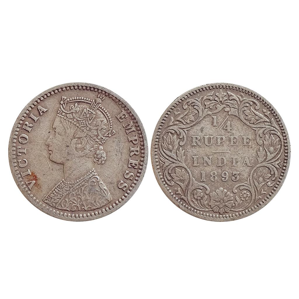 British India, Victoria Empress, 1893 AD, Calcutta Mint, Silver &quot;¼ Rupee&quot;