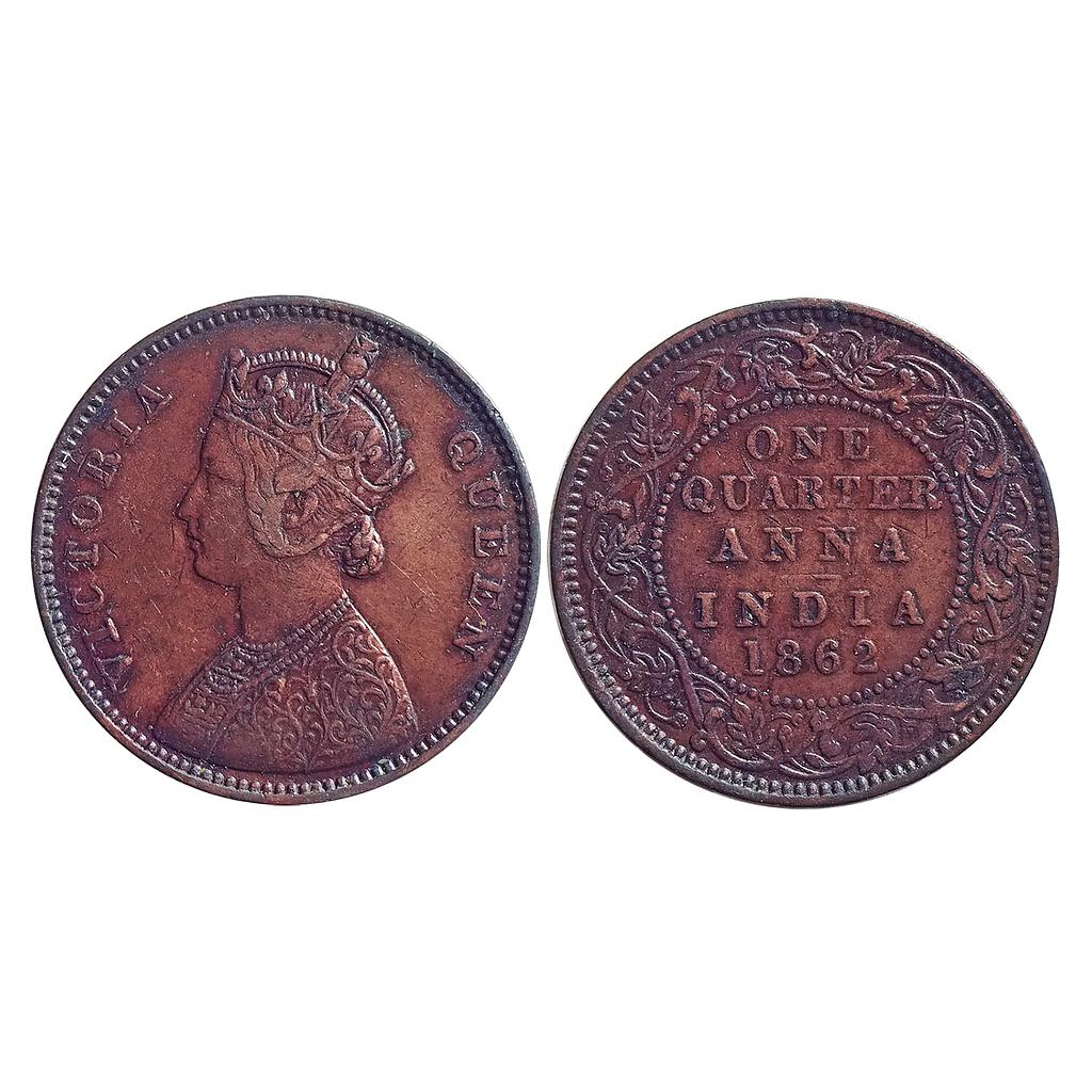 British India, Victoria Queen, 1862 AD, Calcutta Mint, Copper "¼ Anna"