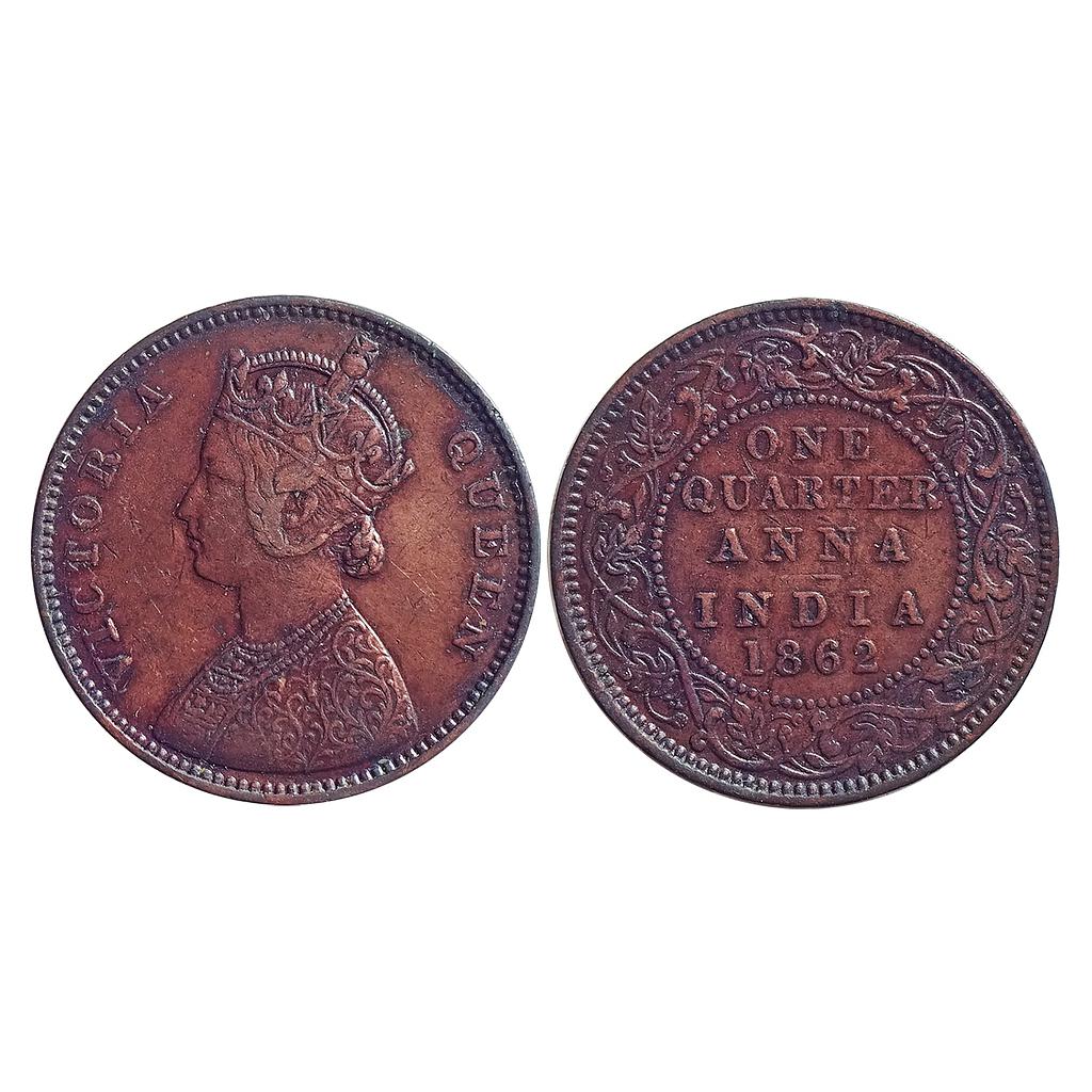British India, Victoria Queen, 1862 AD, Calcutta Mint, Copper &quot;¼ Anna&quot;