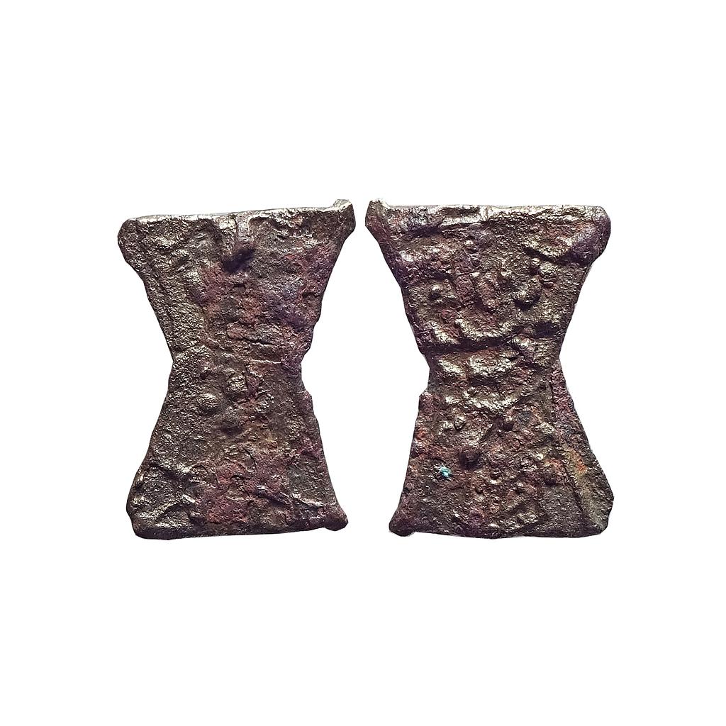 Ancient, Post-Mauryan, Kaushambi Region, Uninscribed type, Damru Shaped, Cast Copper