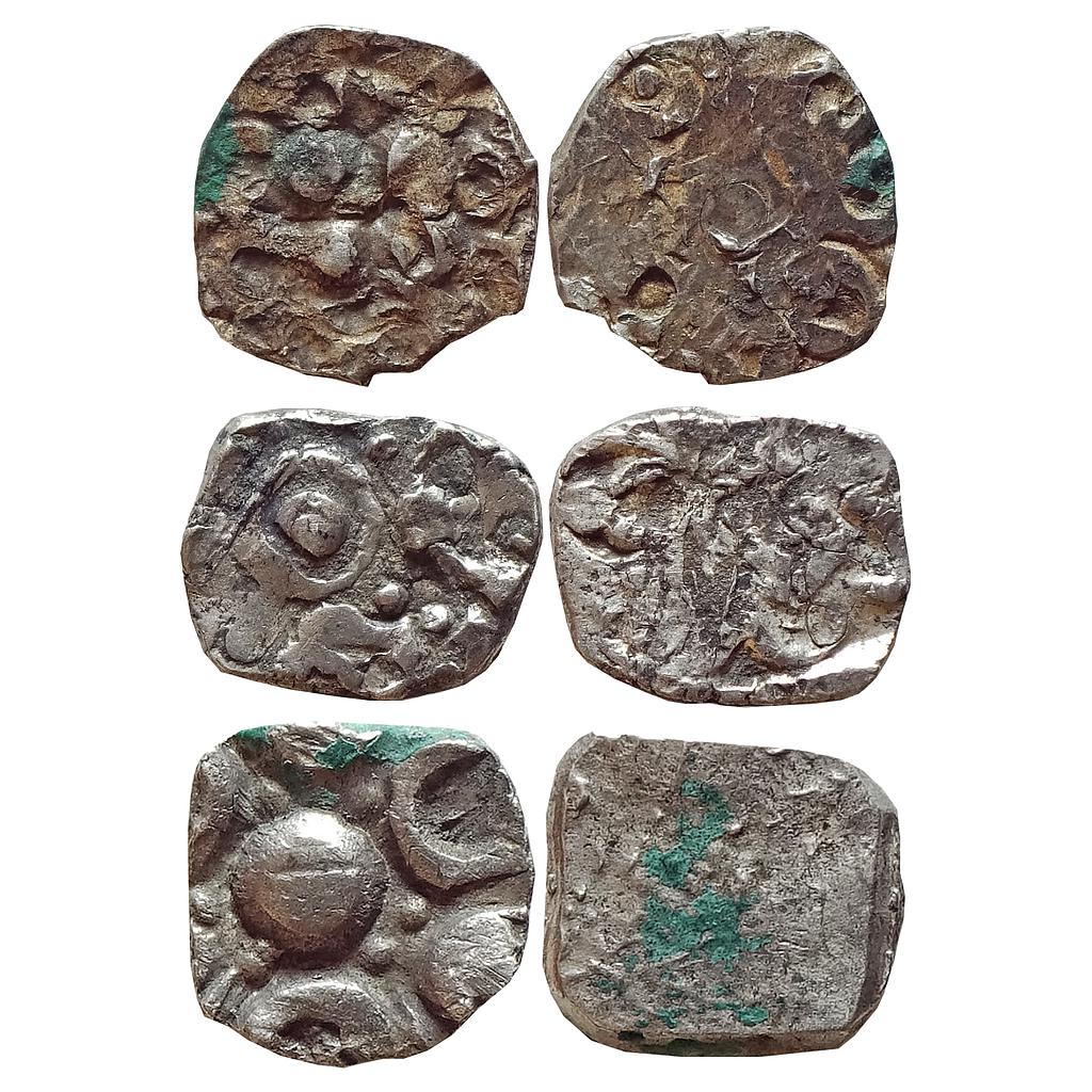 Ancient, Punch Marked Coinage, attributed to Avanti Janapada, Set of 3 coin, Silver "1/2 Karshapana"