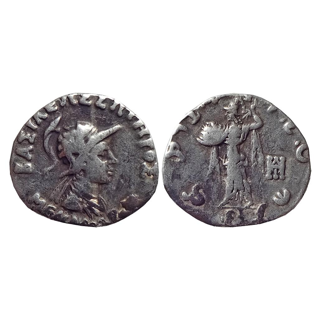 Ancient, Indo-Greeks, Menander I, Bilingual type, Pushkalavati region, Silver Drachm