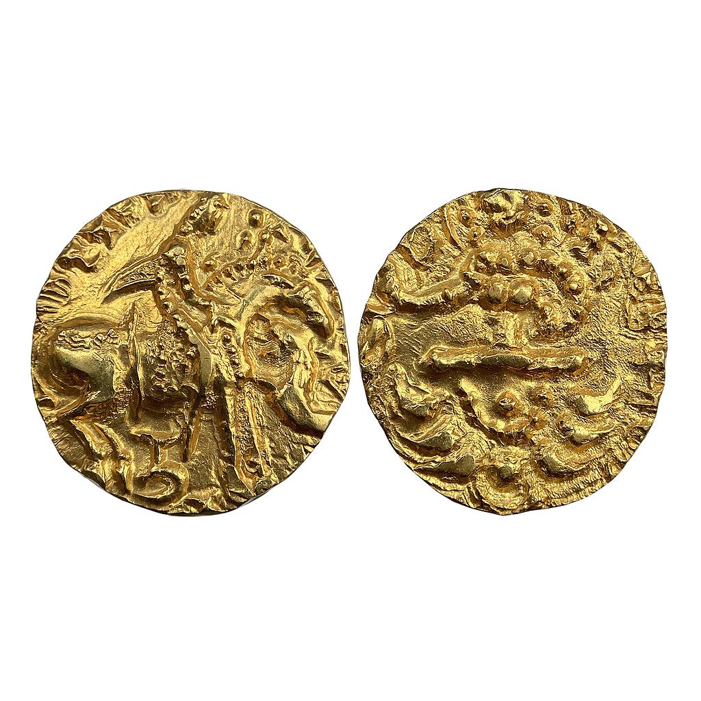 Ancient, Guptas, Prakashaditya, ‘Horseman Lion slayer’ type, Gold Dinar