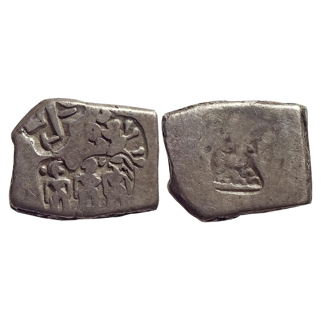Ancient Archaic Series Punch Marked Coinage Magadha imperial Series Three Human Figures Silver Karshapana
