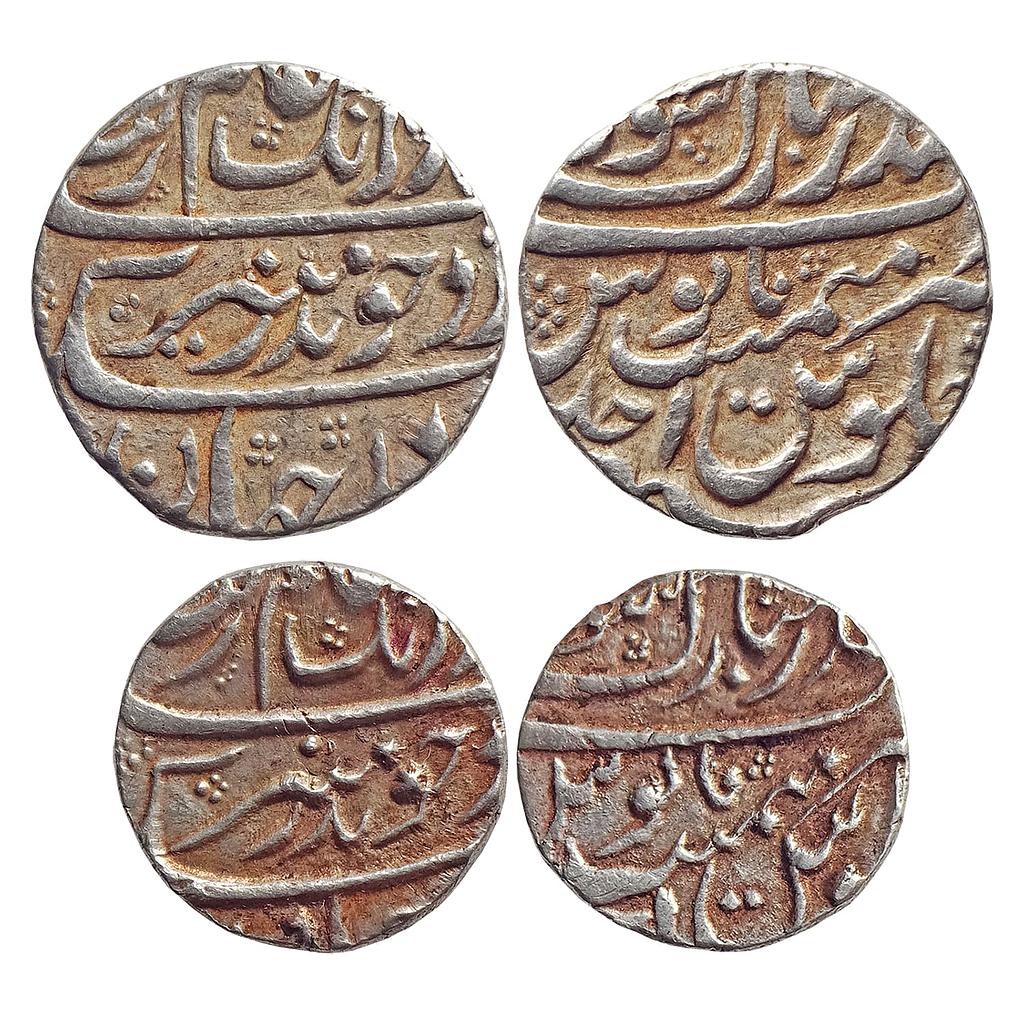 Mughal, Aurangzeb, Bandar e-Mubarak Surat Mint, Set of 2 coins, Silver Rupee &amp; 1/2 Rupee