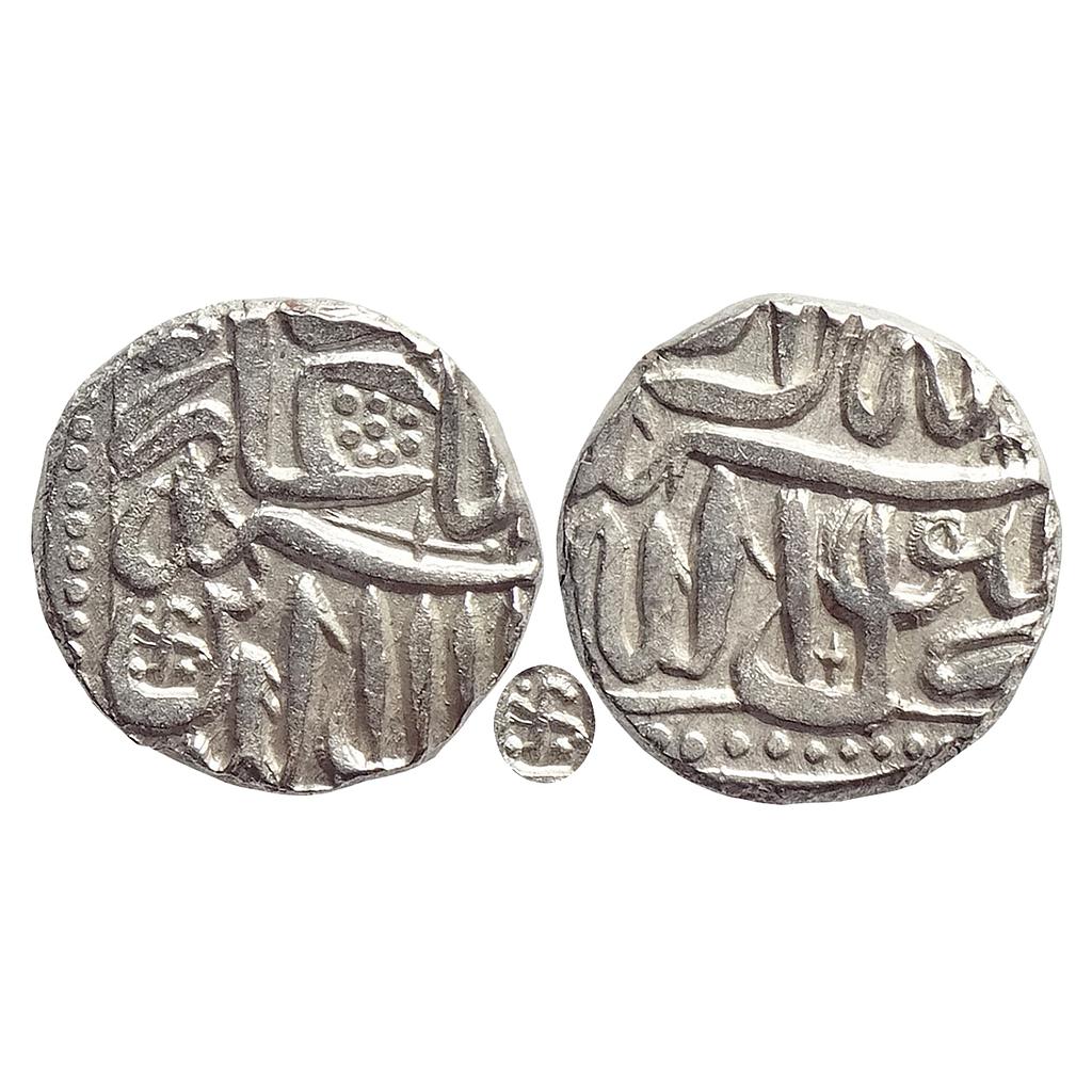 Mughal, Akbar, Mulher Mint (off flan), &quot;Swastik&quot; as a mint mark, Silver Mahmudi