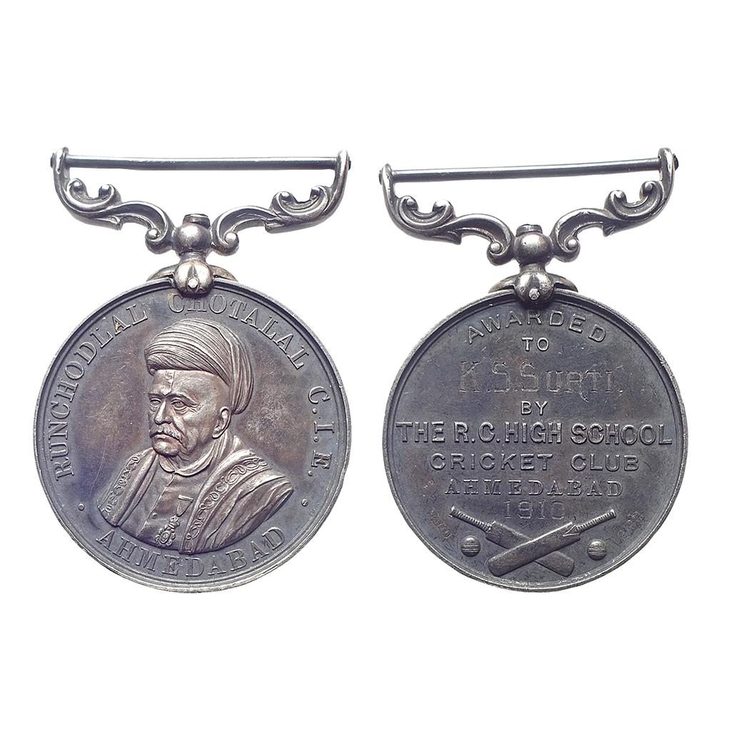 Runchodlal Chotalal C.I.E. Ahmedabad, Awarded to K. S. SURTI. by the R. C. High School Cricket Club Ahmedabad, Silver Medal