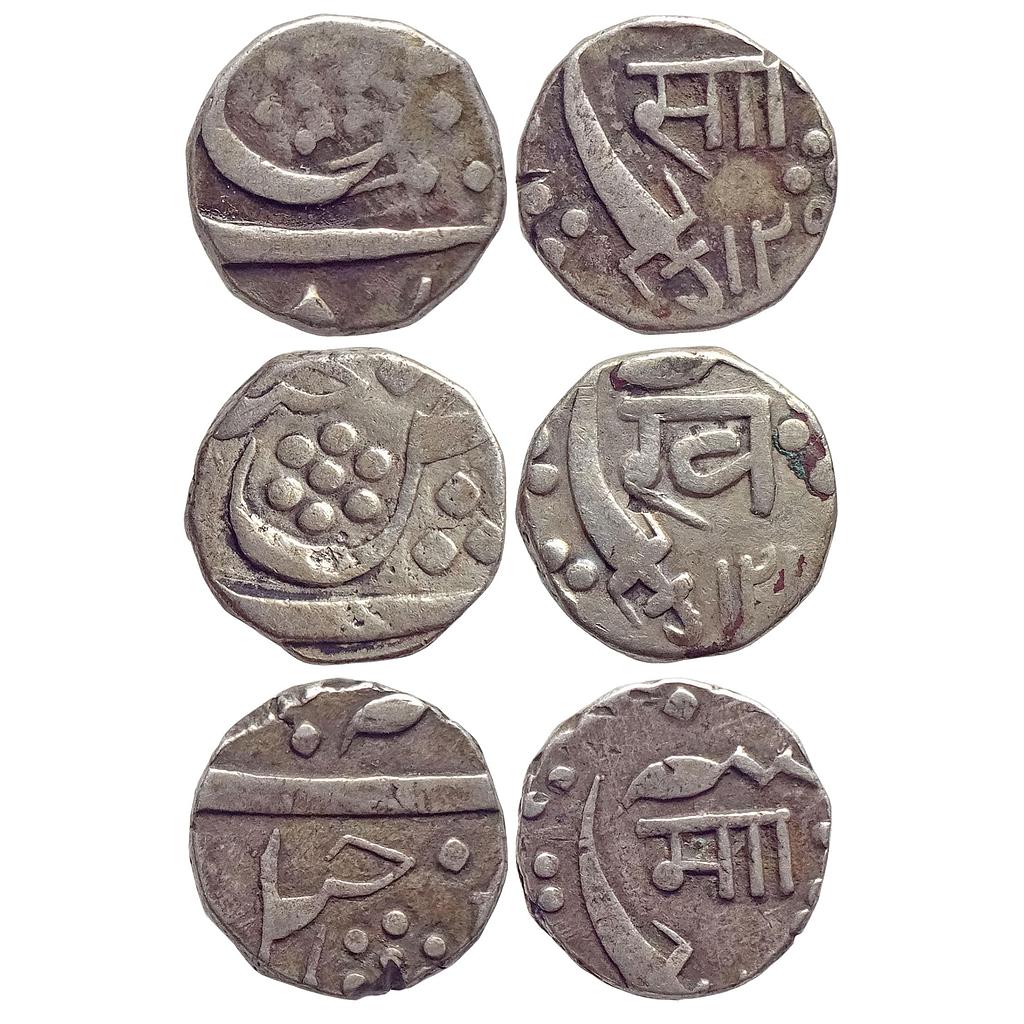 IPS, Baroda State, Sayaji Rao II, Khande Rao, Malhar Rao, Set of 3 Coins, Silver 1/2 Rupee