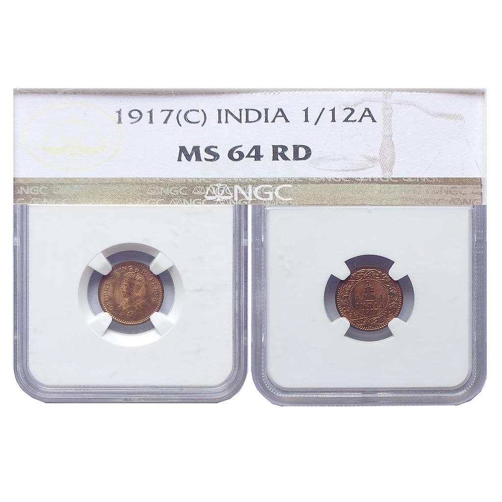 British India, George V, 1917 AD, Calcutta Mint, Bronze 1/12 Anna
