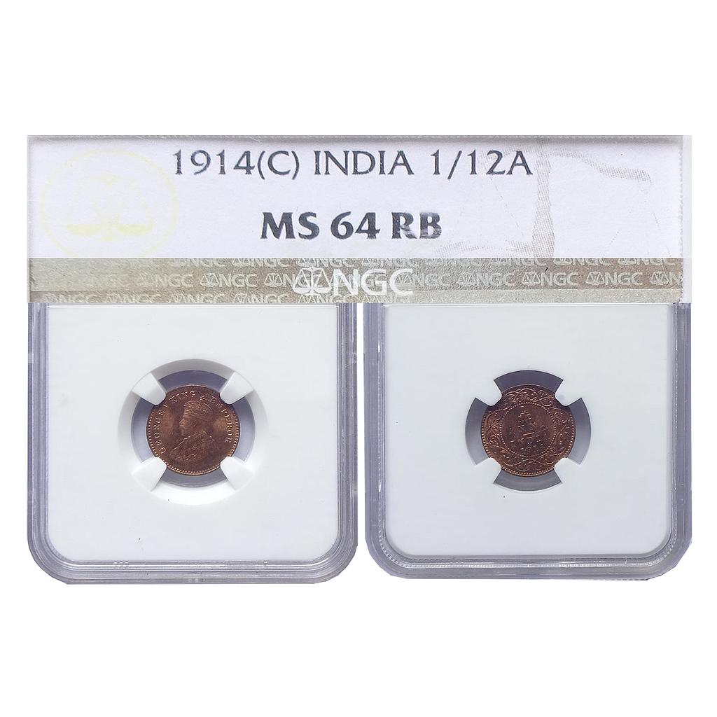 British India, George V, 1914 AD, Calcutta Mint, Bronze 1/12 Anna