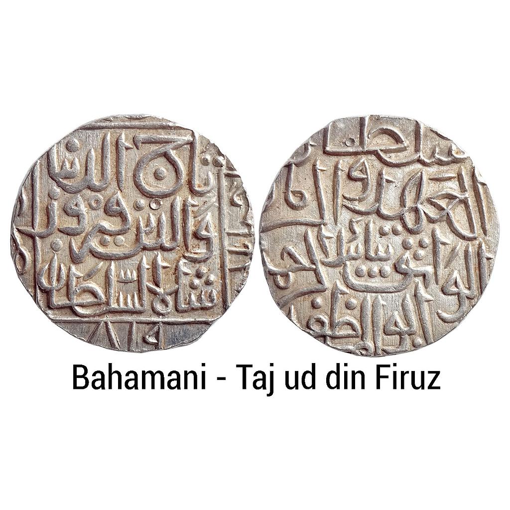 Bahamani Sultan Taj ud din Firuz Hadrat Ahsanabad Mint Silver Tanka