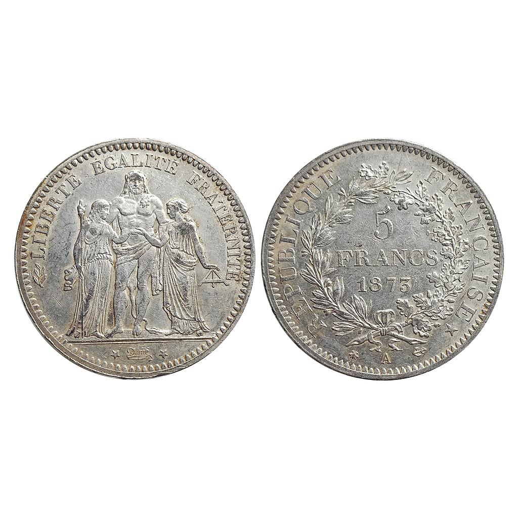 France Third Republic Paris Mint 1873 AD The Liberty and the Equality Silver 5 Francs