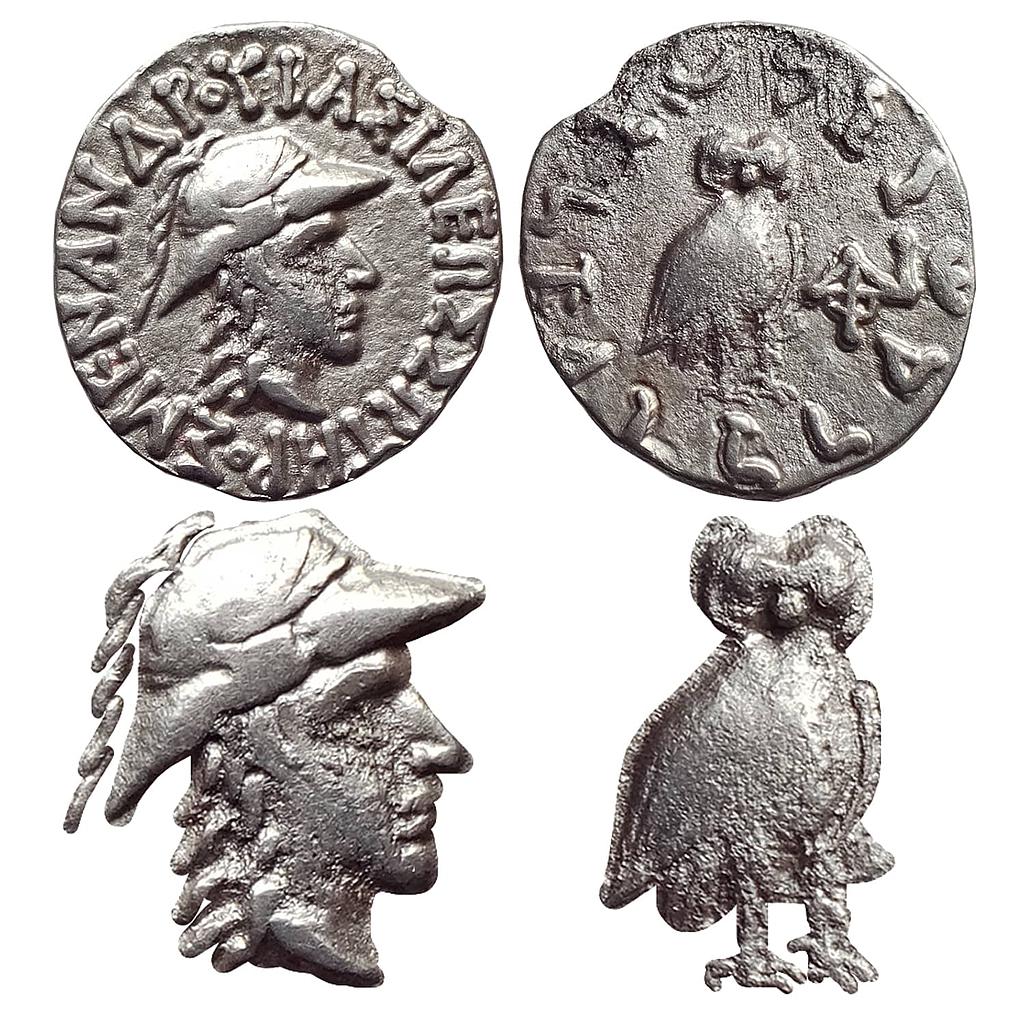 Ancient, Indo-Greeks, Menander I, Owl, Silver Dramma