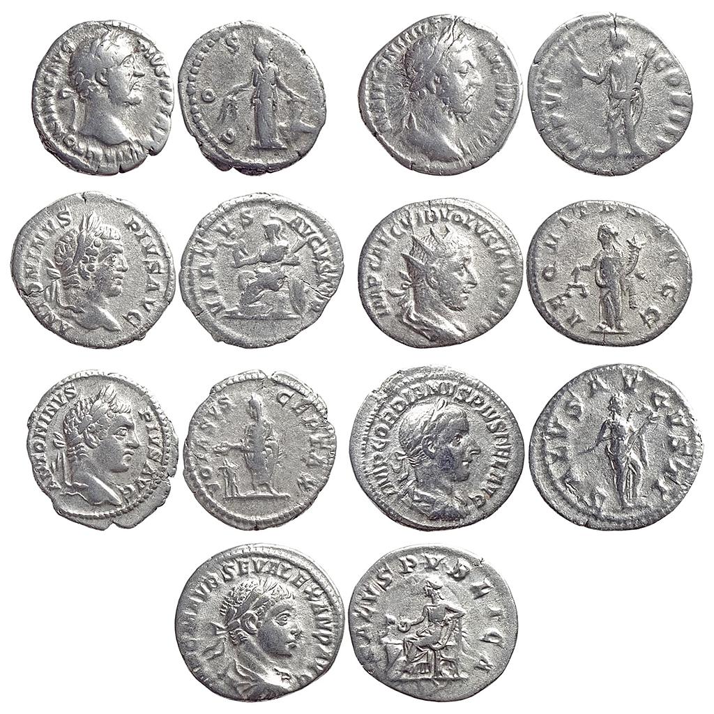 Ancient World Roman Empire A Set of seven Different Silver Denarius of Different Rulers