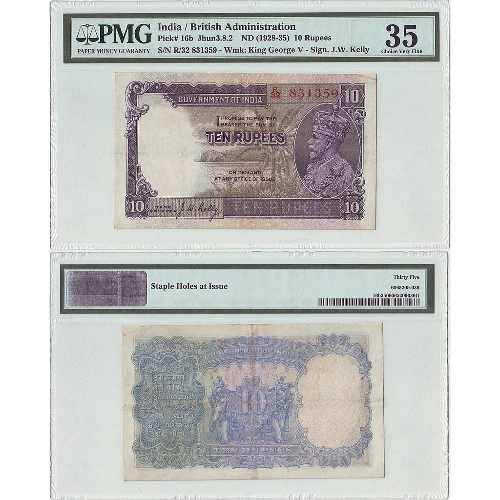 British India, King George V, 10 Rupees, J.W. Kelly, 1928-35 AD, Serial # R/32 831359