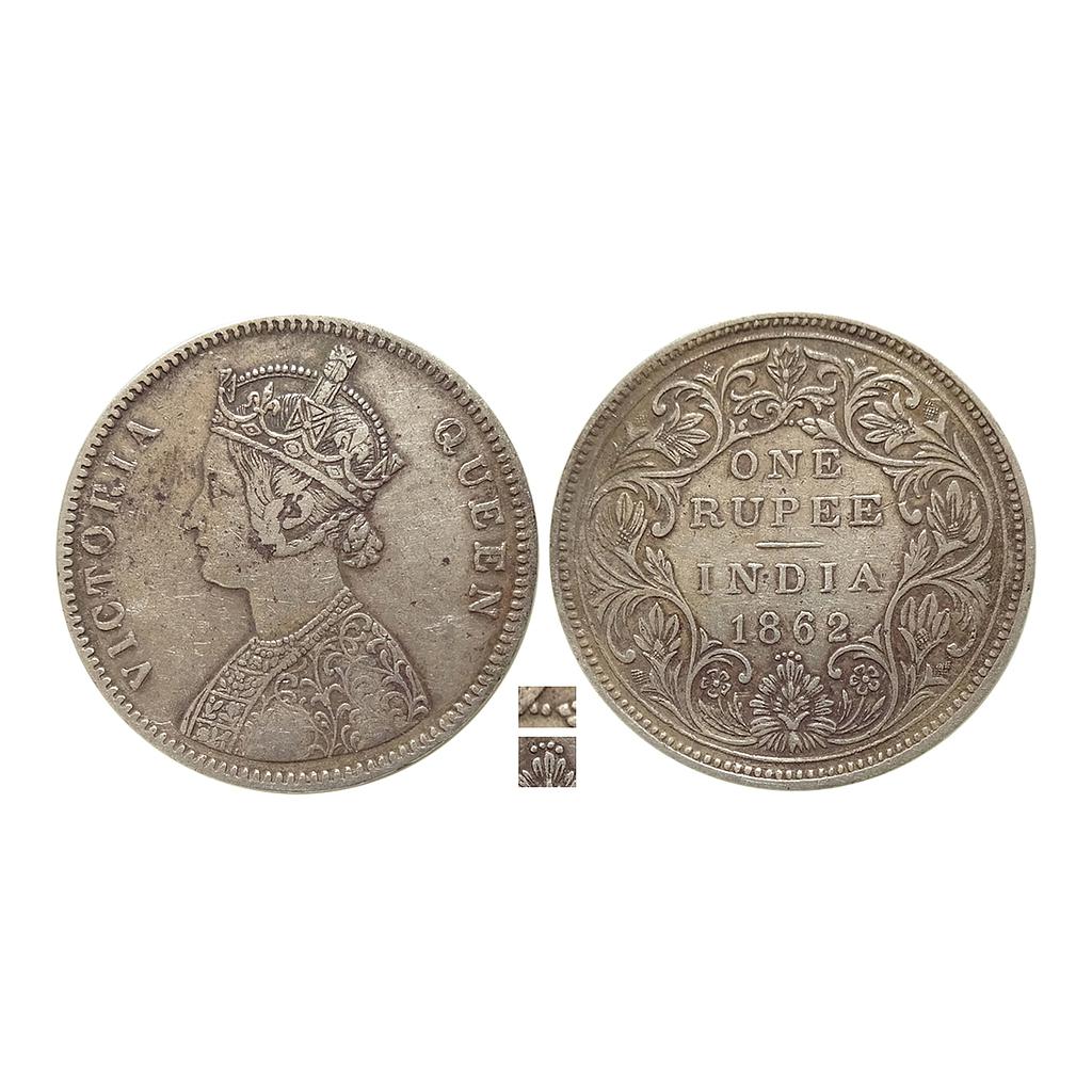 British India Victoria Queen 1862 Bombay Mint Silver Rupee