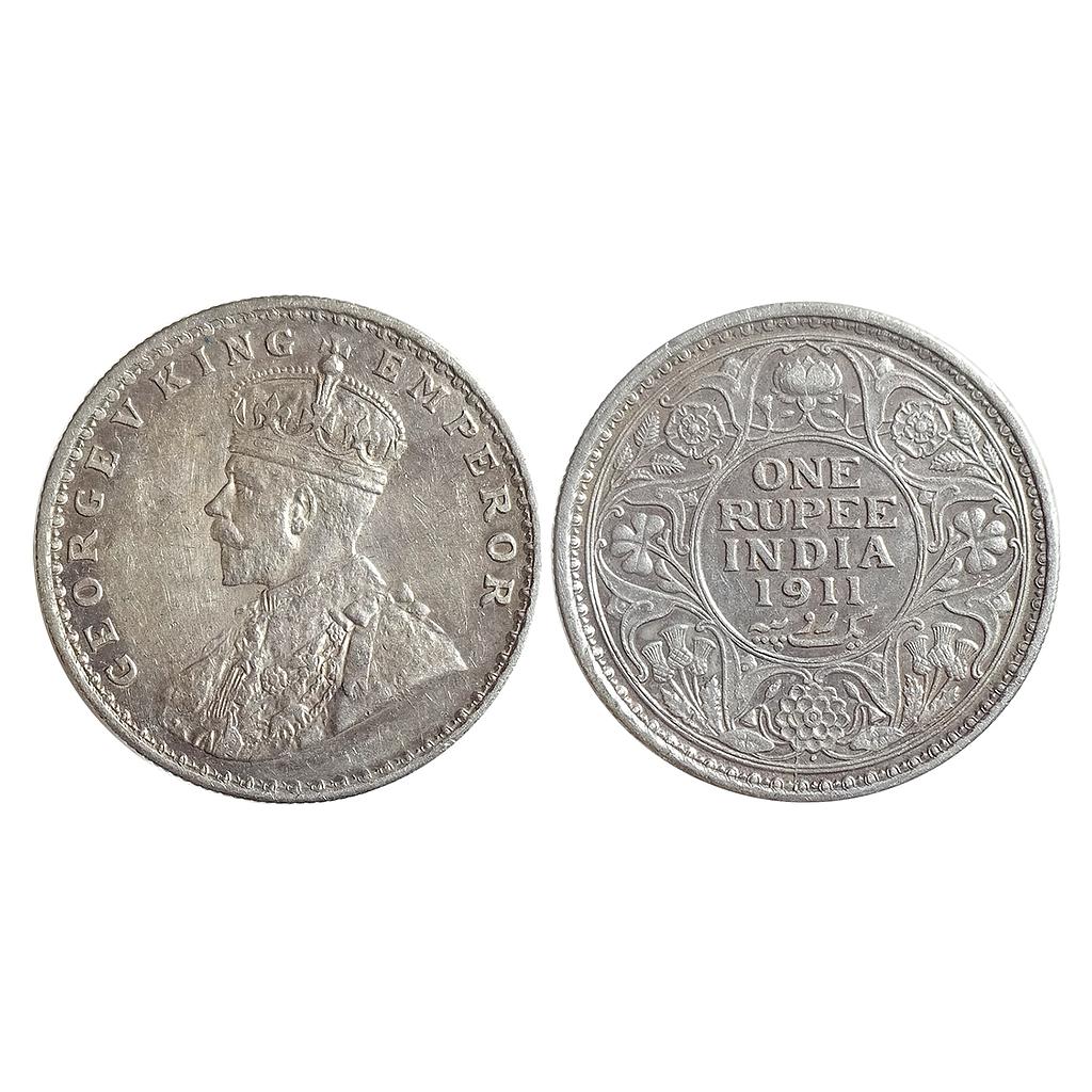 British India George V 1911 AD Bombay Mint Silver Rupee