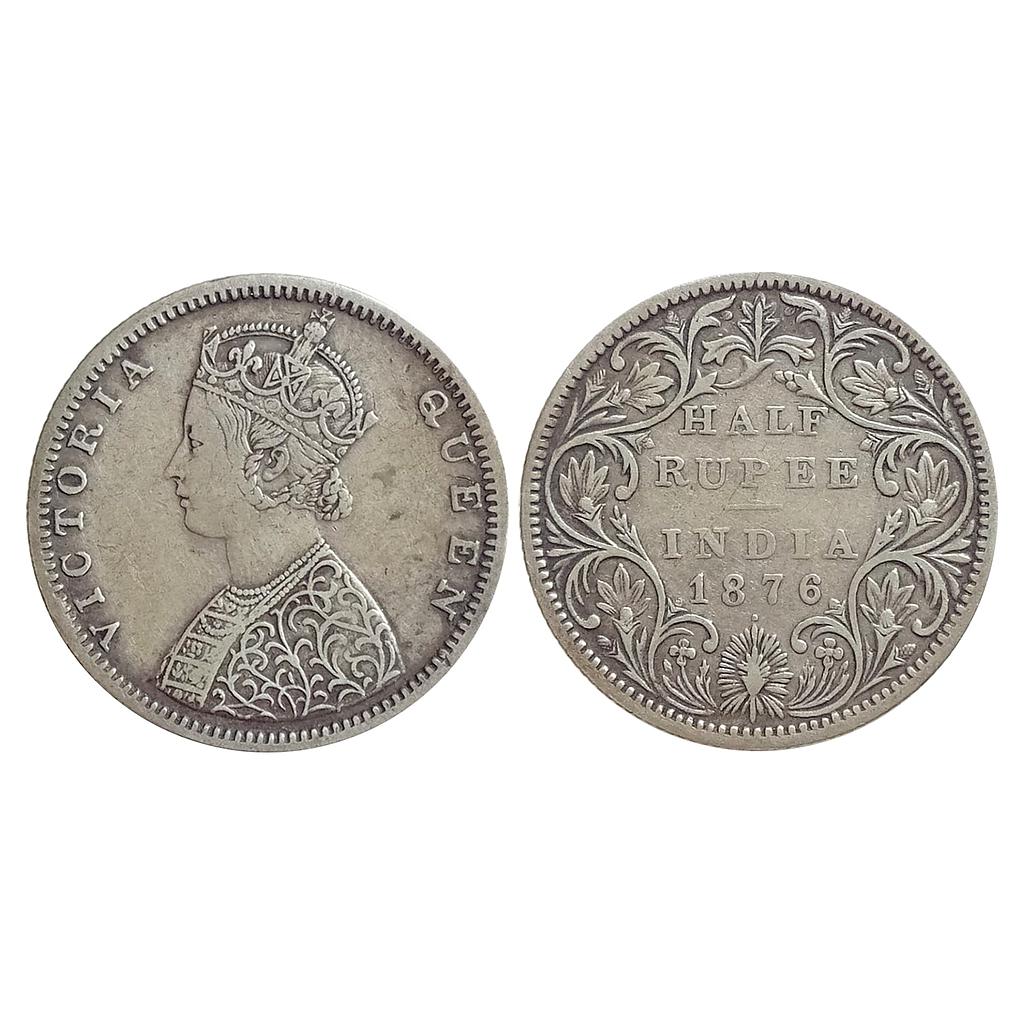 British India Victoria Queen 1876 AD Obv. B2 Rev. II with dot Bombay Mint Silver 1/2 Rupee