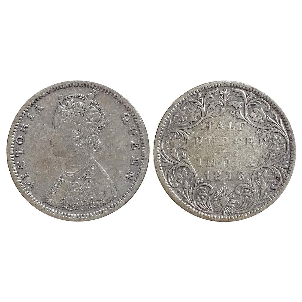 British India Victoria Queen 1876 AD Obv. B2 Rev. II with dot Bombay Mint Silver 1/2 Rupee