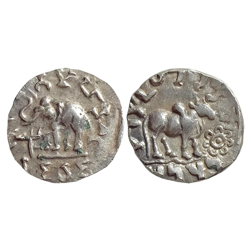 Ancient Punjab Mahadeva type elephant to left Silver Drachm