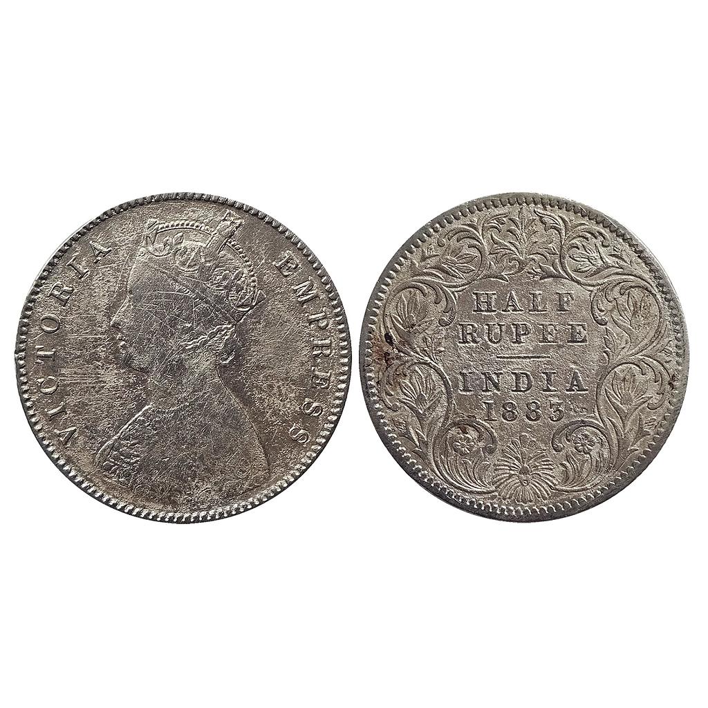 British India Victoria Empress 1883 AD Obv. A Rev. I C incuse Calcutta Mint Silver 1/2 Rupee
