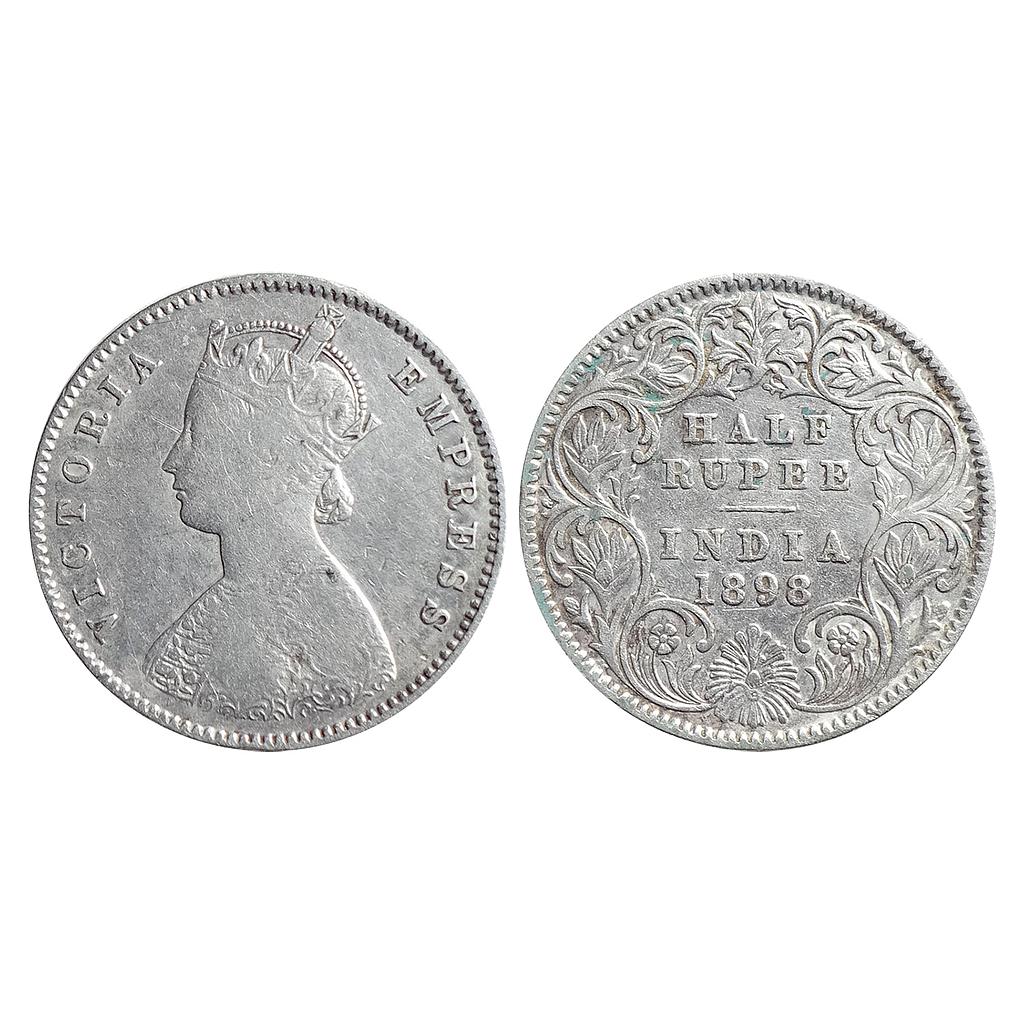 British India Victoria Empress 1898 AD Obv. A Rev I C incuse Calcutta Mint Silver ½ Rupee