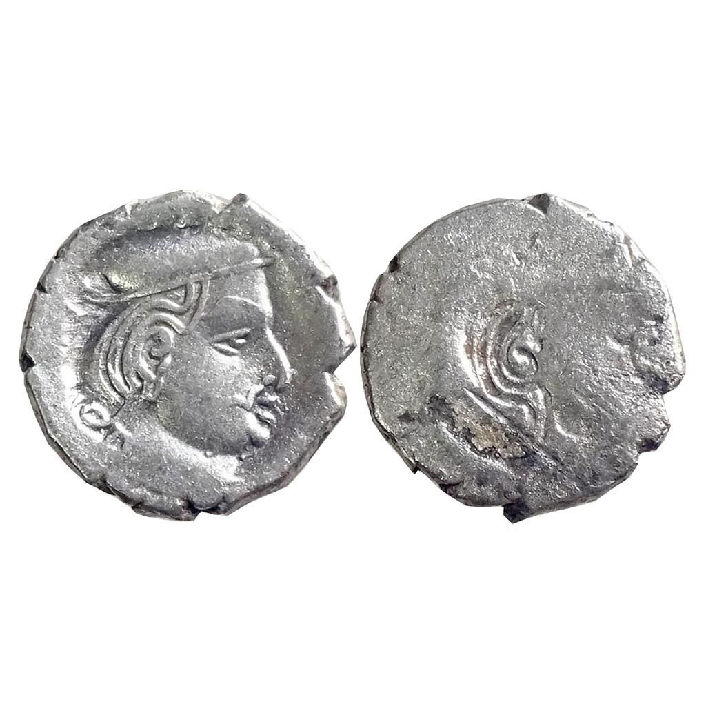 Ancient Western Kshtrapas Kardamaka family Rudrasena II son of Viradaman A brockage (lakhi) Silver Dramma