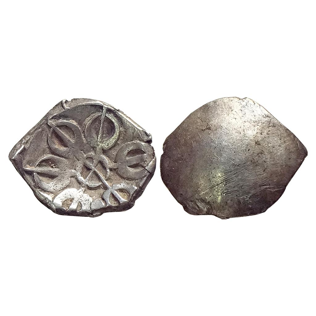 Ancient Punch Marked Coinage Gandhara Janapada 6 armed wheel symbol Silver Shana or 1/8 Shatamana
