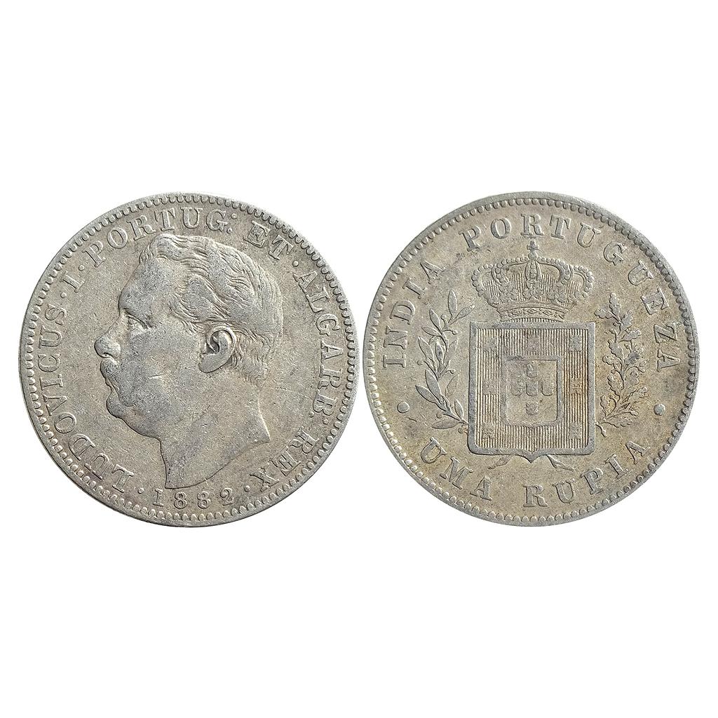 Indo Portuguese Goa Luiz I (Ludwig) 1882 AD Silver (.917) Uma Rupia/Rupee