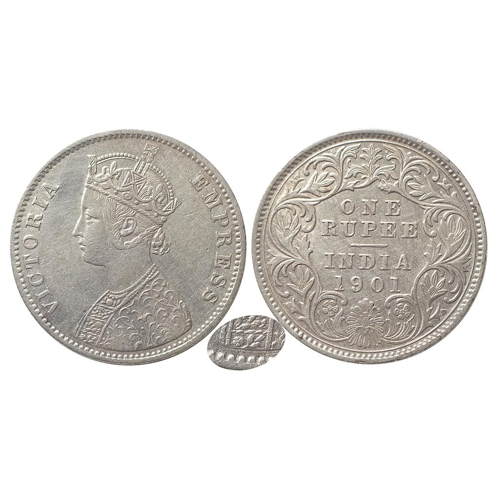 British India Victoria Empress 1901Calcutta Mint Mule Silver Rupee