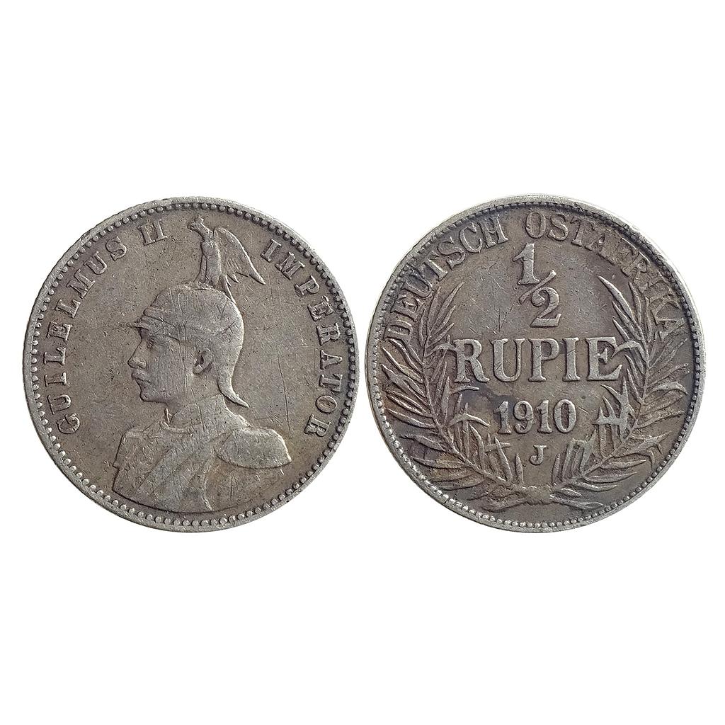 German East Africa Wilhelm II AD 1910 Silver (.917) 1/2 Rupie