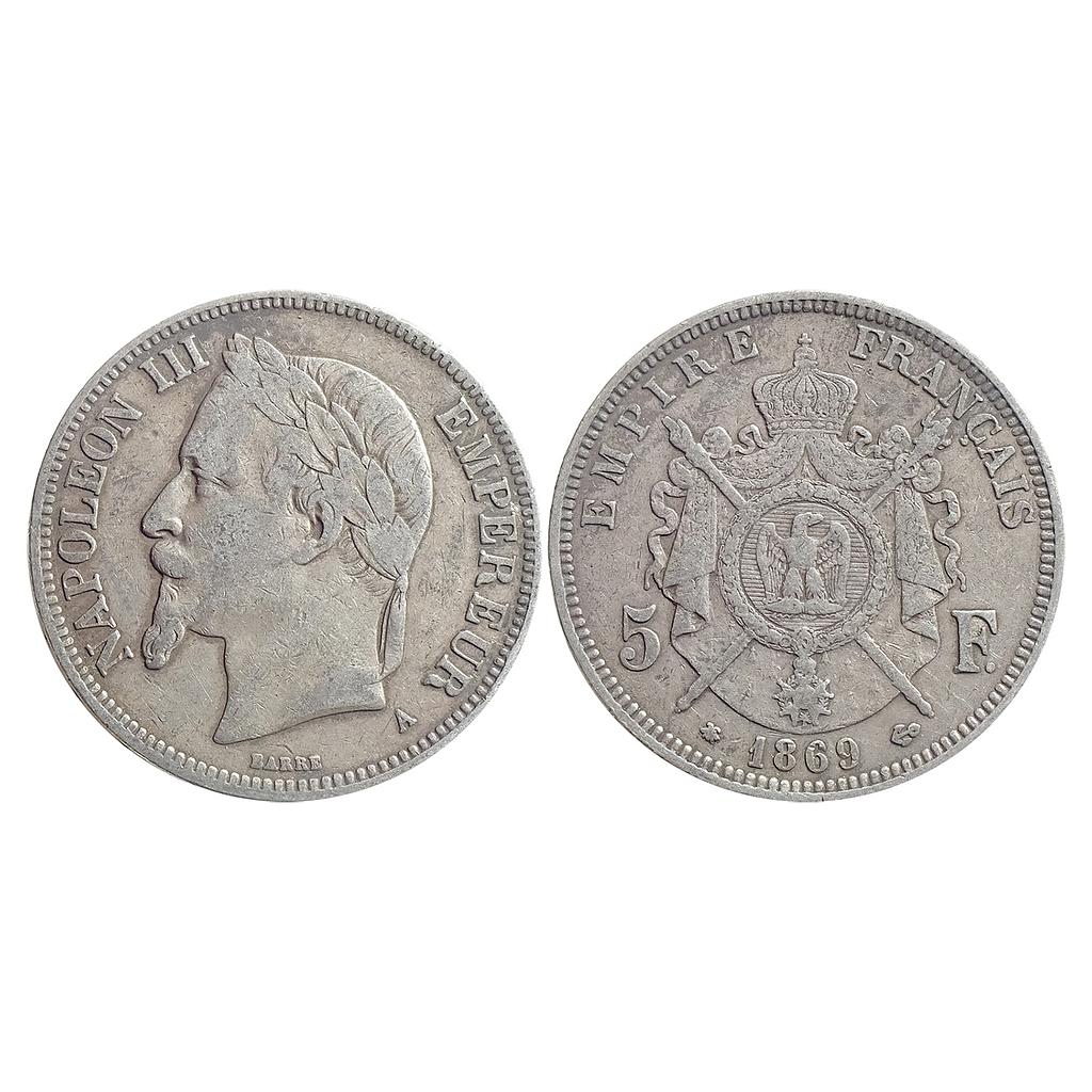France Napoleon III 1869 AD Silver (.900) 5 Francs