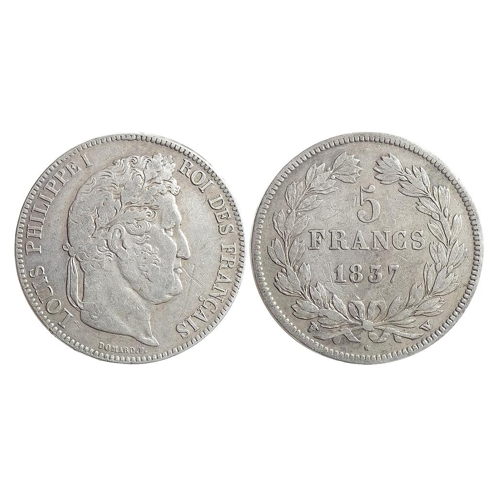 France Louis Philippe I 1837 AD Silver .900 5 Francs