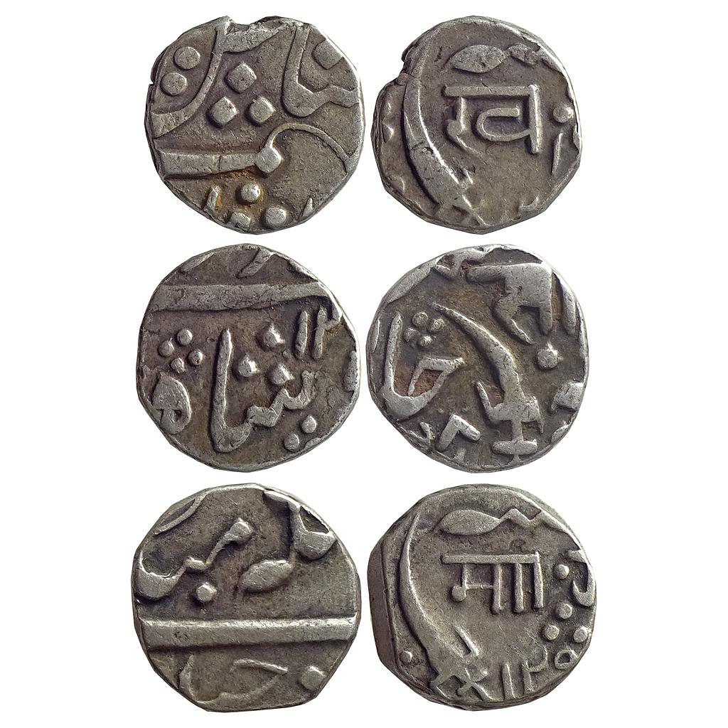 IPS Baroda State Sayaji Rao II Khande Rao Malhar Rao Set of 3 Coins Silver 1/2 Rupee