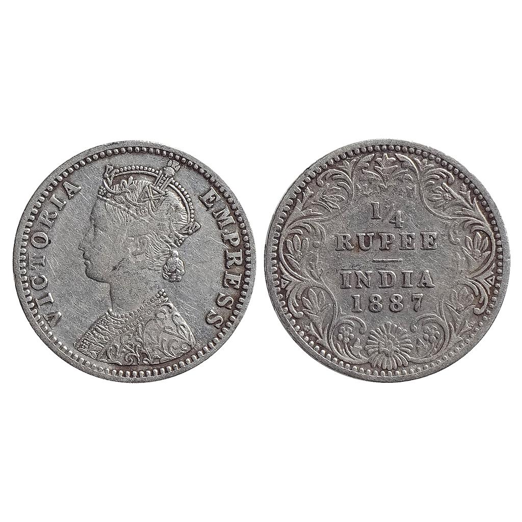 British India Victoria Empress 1887 AD Obv C Rev II B raised Bombay Mint Silver 1/4 Rupee